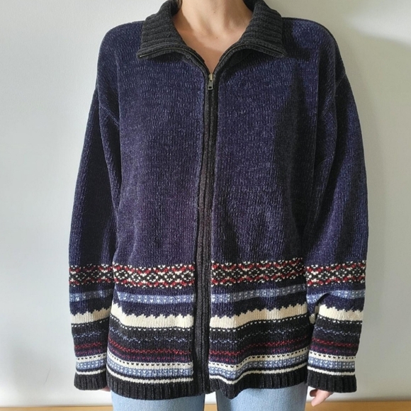 Patterned Zip-Up Sweater - Picture 1 of 5